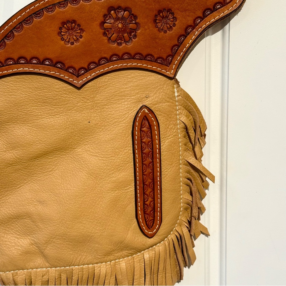 Rocking Bar L Texas Leather Works Brown & Tan Leather Fringe Shoulder Bag - Picture 10 of 13